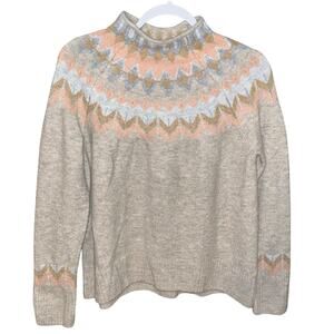 CeCe sweater fair isle heather oatmeal mock neck sweater